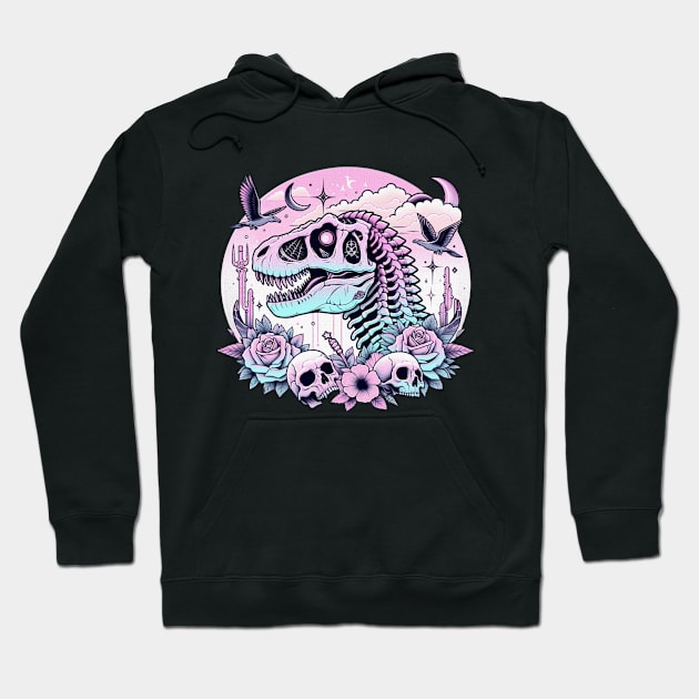 T Rex Skull Pastel Goth Aesthetic Creepy Cute Halloween Hoodie by pixeldefiance